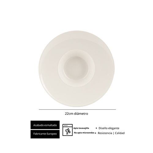 SUMMA NOUBON GOURMET Plato Hondo, Vajilla Blanca, 22 cm de Diámetro, Apto Lavavajillas y Microondas, Blanco Marfil (Set de 6)