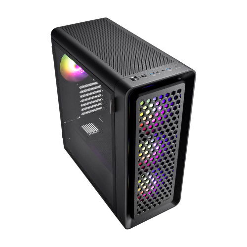 FSP CUT593P Torre ATX Negra - Caja de PC con 4 Ventiladores ARGB 140mm, Panel Frontal Magnético Intercambiable, Cristal Templado, Gestión de Cables, para RTX 40, Ref. POC0000204