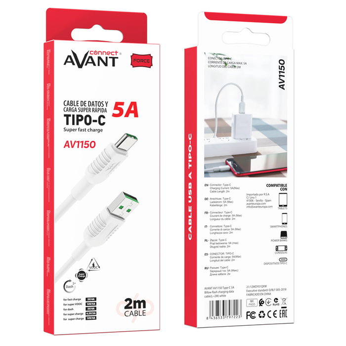 Avant Connect Cable USB a Tipo C Force Edition 2 m 5A Carga Rápida
