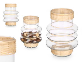 Giftdecor Portavela Aros Pequeño Vidrio y Rattan 18x18x24 cm (Set de 6)