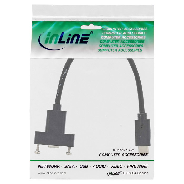InLine Adaptador USB C a USB C 33441G, 0,2 m, Negro InLine Adaptador USB C a USB C 33441G, 0,2 m, Negro