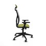 Silla de oficina Motilla con mecanismo Sincro tapizada con Tela color Verde oliva y malla color Blanco. Equipada con lumbar 1D, Brazos 3D, Cabecero Fijo y Ruedas 65 mm parqué