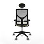 Silla de oficina Motilla con mecanismo Sincro tapizada con Tela color Verde oliva y malla color Blanco. Equipada con lumbar 1D, Brazos 3D, Cabecero Fijo y Ruedas 65 mm parqué