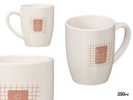 VESSIA Taza de Porcelana Love 350ml Blanco-Rosa