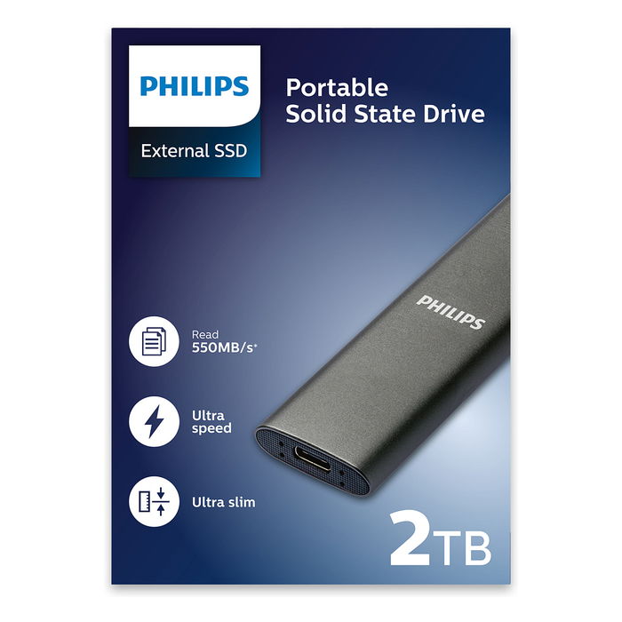 Philips FM02SS030P/00 SSD Externo Portátil de 2 TB USB Tipo-C 3.2 Gen 1, Gris Aluminio, Velocidad de Lectura 550 MB/s, Compatible con Windows y Linux Philips FM02SS030P/00 SSD Externo Portátil de 2 TB USB Tipo-C 3.2 Gen 1, Gris Aluminio, Velocidad de Lectura 550 MB/s, Compatible con Windows y Linux