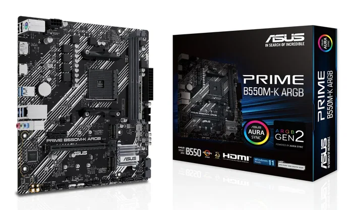 Asus PRIME B550M-K ARGB, Placa Base AMD B550, Socket AM4, micro ATX, 2 x M.2, HDMI 2.1, DisplayPort 1.4, Audio 7.1, Gigabit LAN, 64 GB DDR4