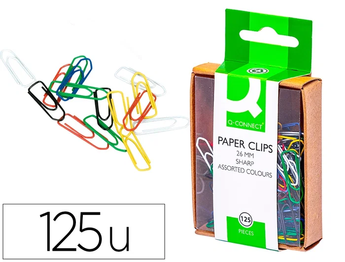Q-connect Clips colores 26 mm caja de 125 unidades colores surtidos Q-connect Clips colores 26 mm caja de 125 unidades colores surtidos