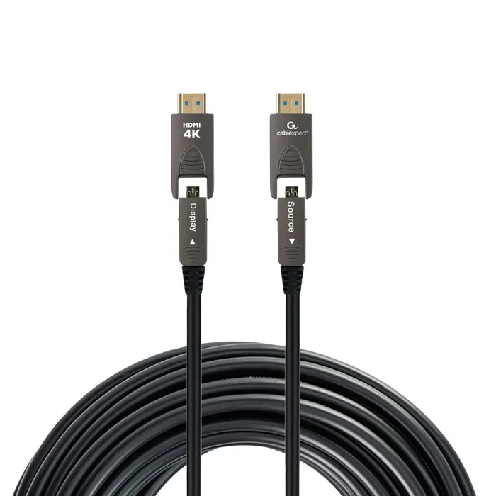 Gembird CCAP-HDMIDD-AOC-10M Cable HDMI 2.0 AOC (Active Optical Cable) 10 Metros, 4K UHD 60Hz, Ethernet, HDR, Chapado en Oro, Negro