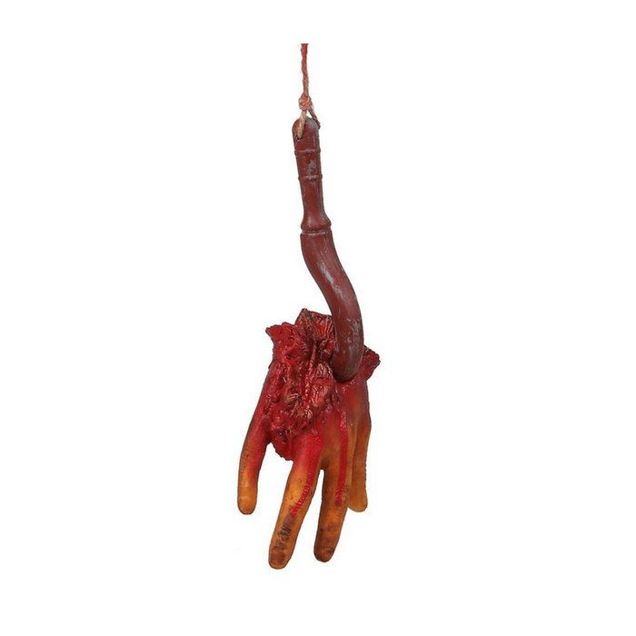 Mano cercenada de 30 cm con gancho ensangrentado para Halloween Mano cercenada de 30 cm con gancho ensangrentado para Halloween