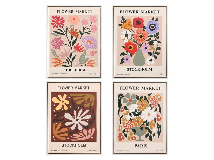 Giftdecor Cuadro Flower Market Surtido 4 30x40 cm Canvas y Madera Marco Blanco (Set de 8)