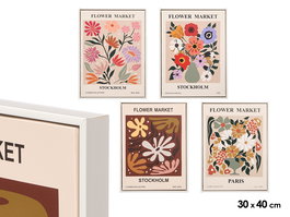 Giftdecor Cuadro Flower Market Surtido 4 30x40 cm Canvas y Madera Marco Blanco (Set de 8)