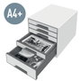 Leitz WOW Desk Cube Fichero de cajones con 1 cajón grande y 4 pequeños, Blanco/negro