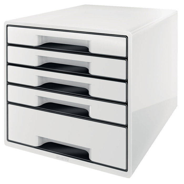 Leitz WOW Desk Cube Fichero de cajones con 1 cajón grande y 4 pequeños, Blanco/negro