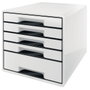 Leitz WOW Desk Cube Fichero de cajones con 1 cajón grande y 4 pequeños, Blanco/negro
