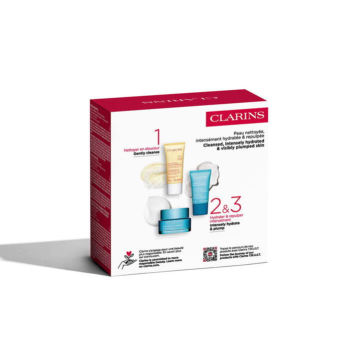 Clarins Set Crema Hidratante Hydra-Essentiel Facial - 3 Piezas: Crema 50 ml, Mascarilla y Limpiador - Hidratación Intensa y Luminosidad