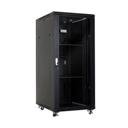 MicroConnect Armario Rack 19 Pulgadas 27HU, Ancho y Fondo 600x600 mm, Color Negro RAL 9004, con Puerta Frontal de Cristal y Ruedas