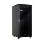 MicroConnect Armario Rack 19 Pulgadas 27HU, Ancho y Fondo 600x600 mm, Color Negro RAL 9004, con Puerta Frontal de Cristal y Ruedas