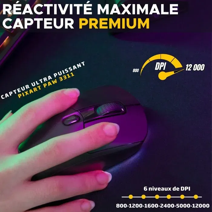 The G-Lab KULT-TITAN PRO Ratón Gaming Inalámbrico o Cable, 12000 DPI, RGB, Negro para Juegos Competitivos