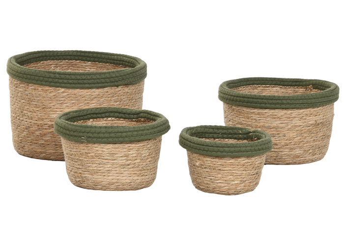 DKD Home Decor Cesta Verde Natural Fibra Algodón Set 4 Piezas 31 x 20 x 31 cm