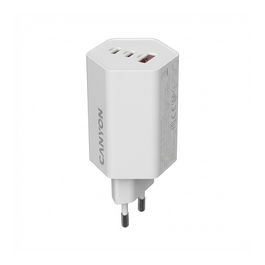 Canyon HEXAGON 65 Cargador GaN 65W 2x PD + 1x QC Carga Rápida USB-C Blanco para UE