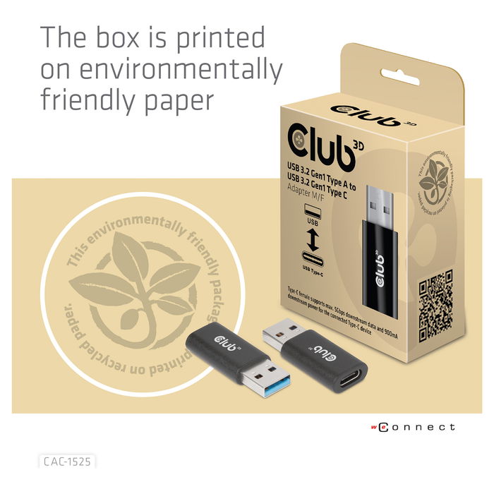 Club 3D CAC-1525 Adaptador USB 3.2 Gen 1 (3.1 Gen 1) Tipo A Macho a Tipo C Hembra Negro Club 3D CAC-1525 Adaptador USB 3.2 Gen 1 (3.1 Gen 1) Tipo A Macho a Tipo C Hembra Negro