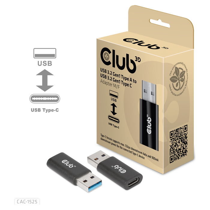 Club 3D CAC-1525 Adaptador USB 3.2 Gen 1 (3.1 Gen 1) Tipo A Macho a Tipo C Hembra Negro Club 3D CAC-1525 Adaptador USB 3.2 Gen 1 (3.1 Gen 1) Tipo A Macho a Tipo C Hembra Negro