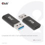 CLUB-3D Adaptador USB 3.2 Gen 1 de Tipo A a Tipo C Negro