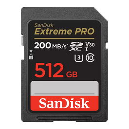 Sandisk Tarjeta SDXC Extreme PRO de 512 GB, 200 MB/s de Lectura, 140 MB/s de Escritura, Clase 10, U3, V30