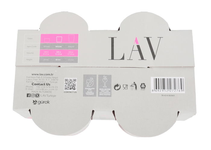 LAV Set de 4 Vasos Pinta, 340 ml, Color Rojo, 8.5 cm de Diámetro x 9 cm de Altura, Vidrio (6 Cajas)