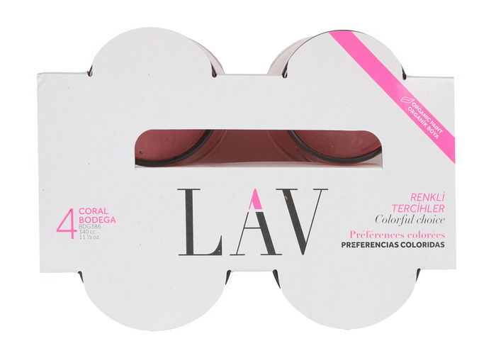 LAV Set de 4 Vasos Pinta, 340 ml, Color Rojo, 8.5 cm de Diámetro x 9 cm de Altura, Vidrio (6 Cajas)