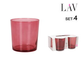 LAV Set de 4 Vasos Pinta, 340 ml, Color Rojo, 8.5 cm de Diámetro x 9 cm de Altura, Vidrio (6 Cajas)