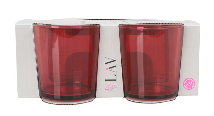 LAV Set de 4 Vasos Pinta, 340 ml, Color Rojo, 8.5 cm de Diámetro x 9 cm de Altura, Vidrio (6 Cajas)