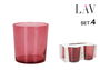 LAV Set de 4 Vasos Pinta, 340 ml, Color Rojo, 8.5 cm de Diámetro x 9 cm de Altura, Vidrio (6 Cajas)