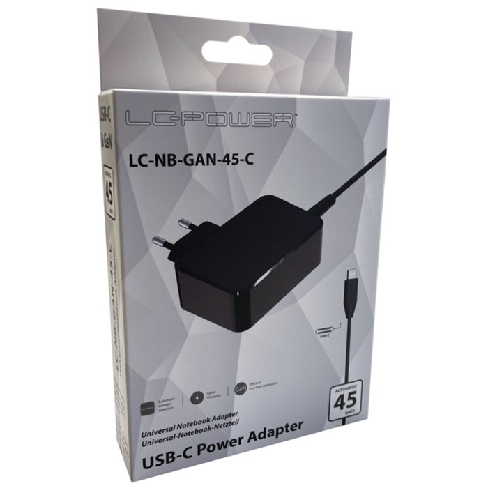 LC-Power LC-NB-GAN-45-C Fuente de alimentación GaN de 45 W con USB-C LC-Power LC-NB-GAN-45-C Fuente de alimentación GaN de 45 W con USB-C