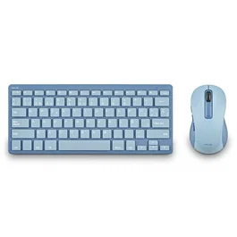 NGS Fantasy Kit Teclado y Ratón Inalámbricos Recargable QWERTY Español Azul - Silencioso, Multifunción, 12 Teclas Multimedia, Bluetooth y RF 2.4GHz, 1600 DPI