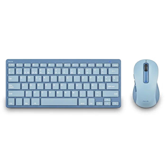 NGS Fantasy Kit Teclado y Ratón Inalámbricos Recargable QWERTY Español Azul - Silencioso, Multifunción, 12 Teclas Multimedia, Bluetooth y RF 2.4GHz, 1600 DPI