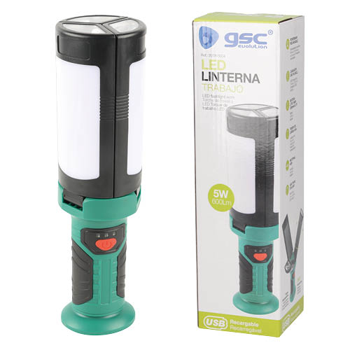 GSC Evolution Linterna de trabajo LED recargable USB 600Lm con 3 hojas desplegables
