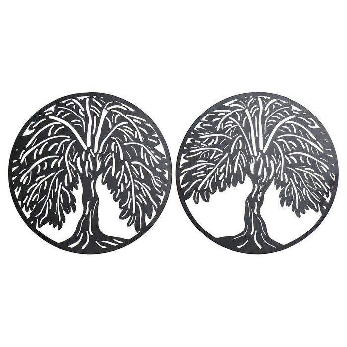 DKD Home Decor Decoración de Pared de Metal Árbol Negro 40x40 cm (Pack de 2)