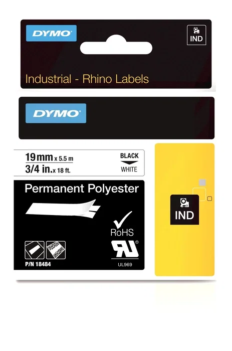 DYMO RHINO Cinta ID1-19 Negro/blanco polyester DYMO RHINO Cinta ID1-19 Negro/blanco polyester