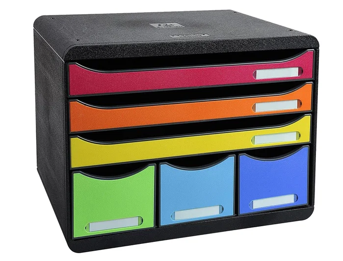 Exacompta Fichero Cajones Sobremesa Iderama Arlequín, 6 Cajones Multicolores, Clasificador DIN A4+, 270x355x271 mm
