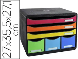Exacompta Fichero Cajones Sobremesa Iderama Arlequín, 6 Cajones Multicolores, Clasificador DIN A4+, 270x355x271 mm