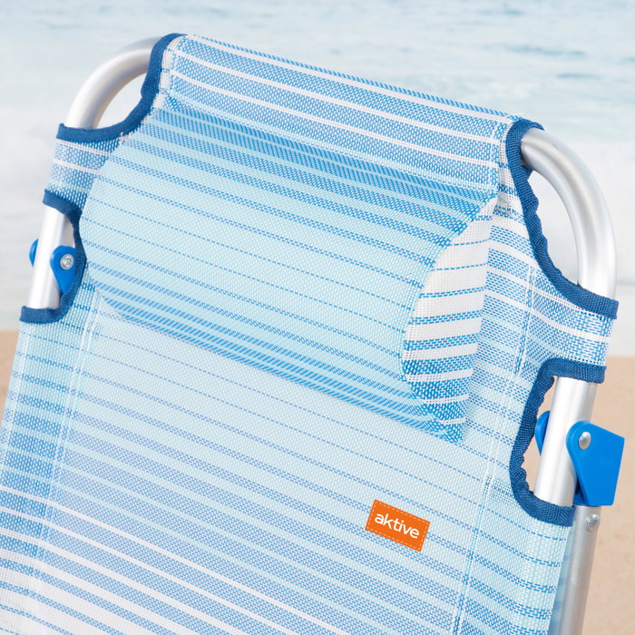 Aktive Silla de playa plegable y reclinable 5 posiciones rayas azul c/cojín y asa hombro