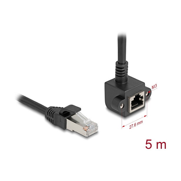 DeLOCK Cable de extensión de red RJ45 Cat.6 F/UTP 5 m Negro con conector de 90°