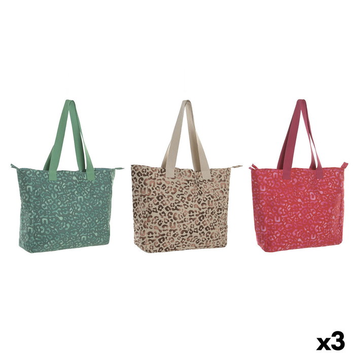 DKD Home Decor Surtido de 3 Bolsos de Algodón Colección KENYA Marrón, Rosa y Verde
