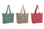 DKD Home Decor Surtido de 3 Bolsos de Algodón Colección KENYA Marrón, Rosa y Verde