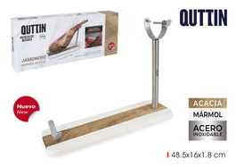 Quttin Soporte Jamonero de Mármol, Acacia y Acero con Dimensiones 16.5 cm x 1.8 cm x 48.5 cm (3 Unidades)