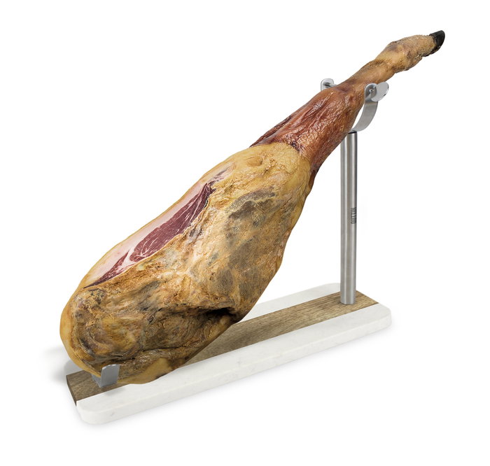 Quttin Soporte Jamonero de Mármol, Acacia y Acero con Dimensiones 16.5 cm x 1.8 cm x 48.5 cm (3 Unidades)
