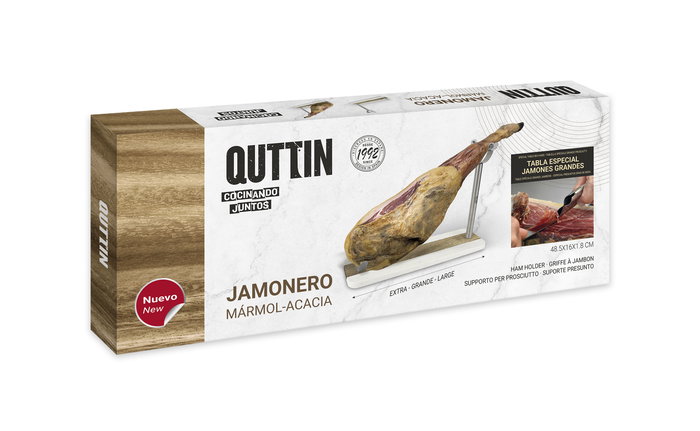 Quttin Soporte Jamonero de Mármol, Acacia y Acero con Dimensiones 16.5 cm x 1.8 cm x 48.5 cm (3 Unidades)