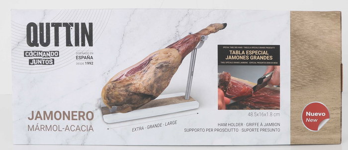 Quttin Soporte Jamonero de Mármol, Acacia y Acero con Dimensiones 16.5 cm x 1.8 cm x 48.5 cm (3 Unidades)