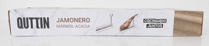 Quttin Soporte Jamonero de Mármol, Acacia y Acero con Dimensiones 16.5 cm x 1.8 cm x 48.5 cm (3 Unidades)